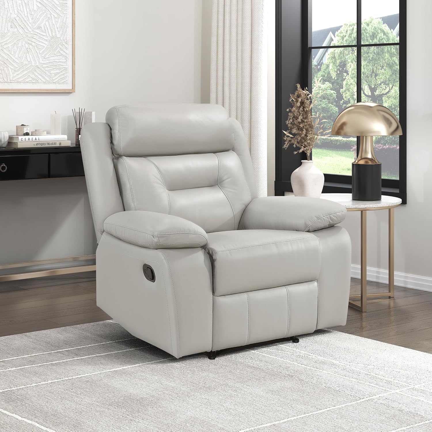 Lexicon Recliner Chair Leather Match Recliner with Pillow Top Armrests, Home Theater Seating, Wall Hugger Recliners Manual Recliner Chair for Living Room/Office/Apartment, Light Grey