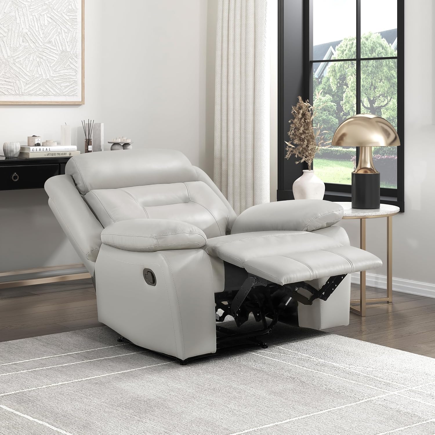 Lexicon Recliner Chair Leather Match Recliner with Pillow Top Armrests, Home Theater Seating, Wall Hugger Recliners Manual Recliner Chair for Living Room/Office/Apartment, Light Grey