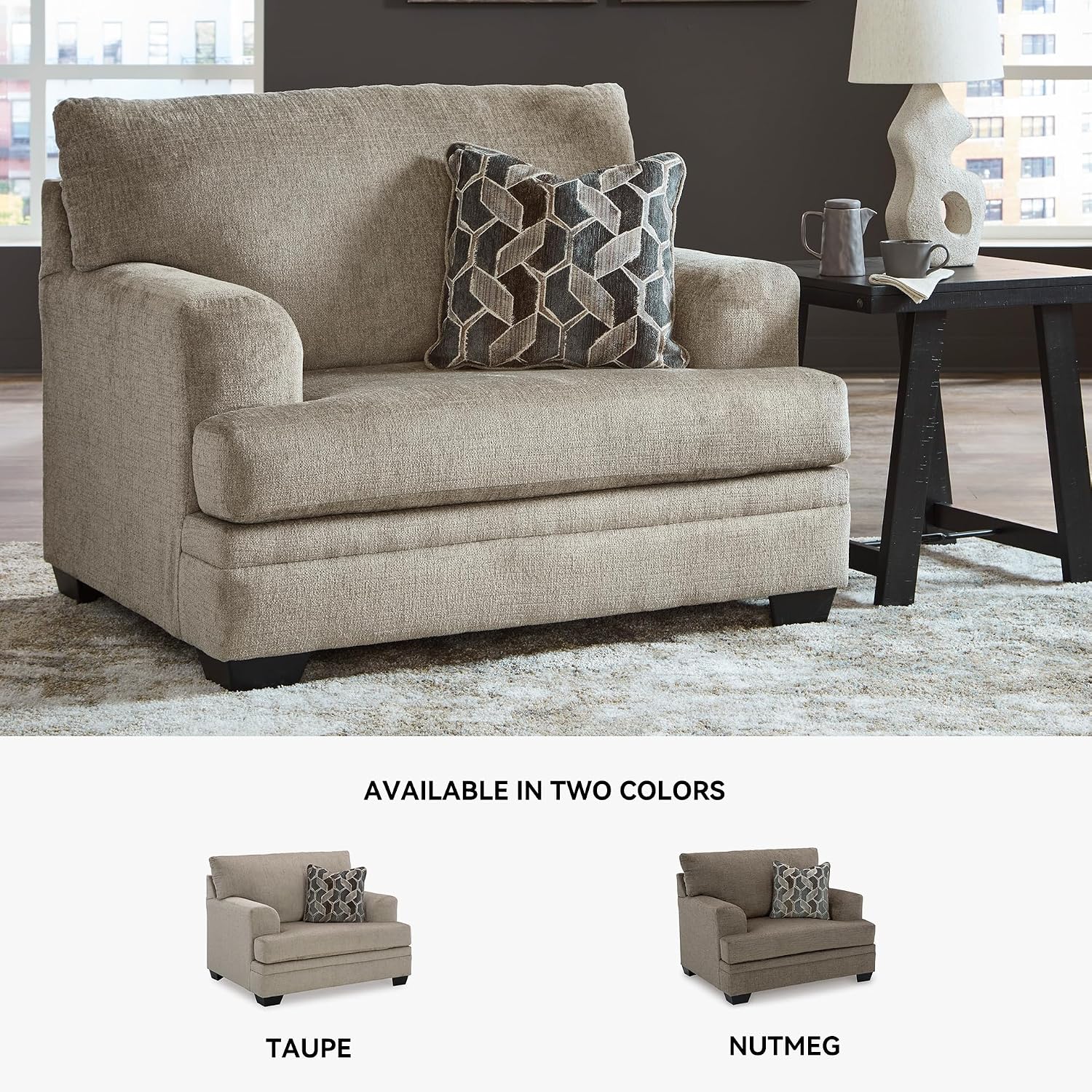 Signature Design by Ashley Stonemeade Transitional Oversized Chair with Reversible Seat Cushion and Accent Pillow, Taupe