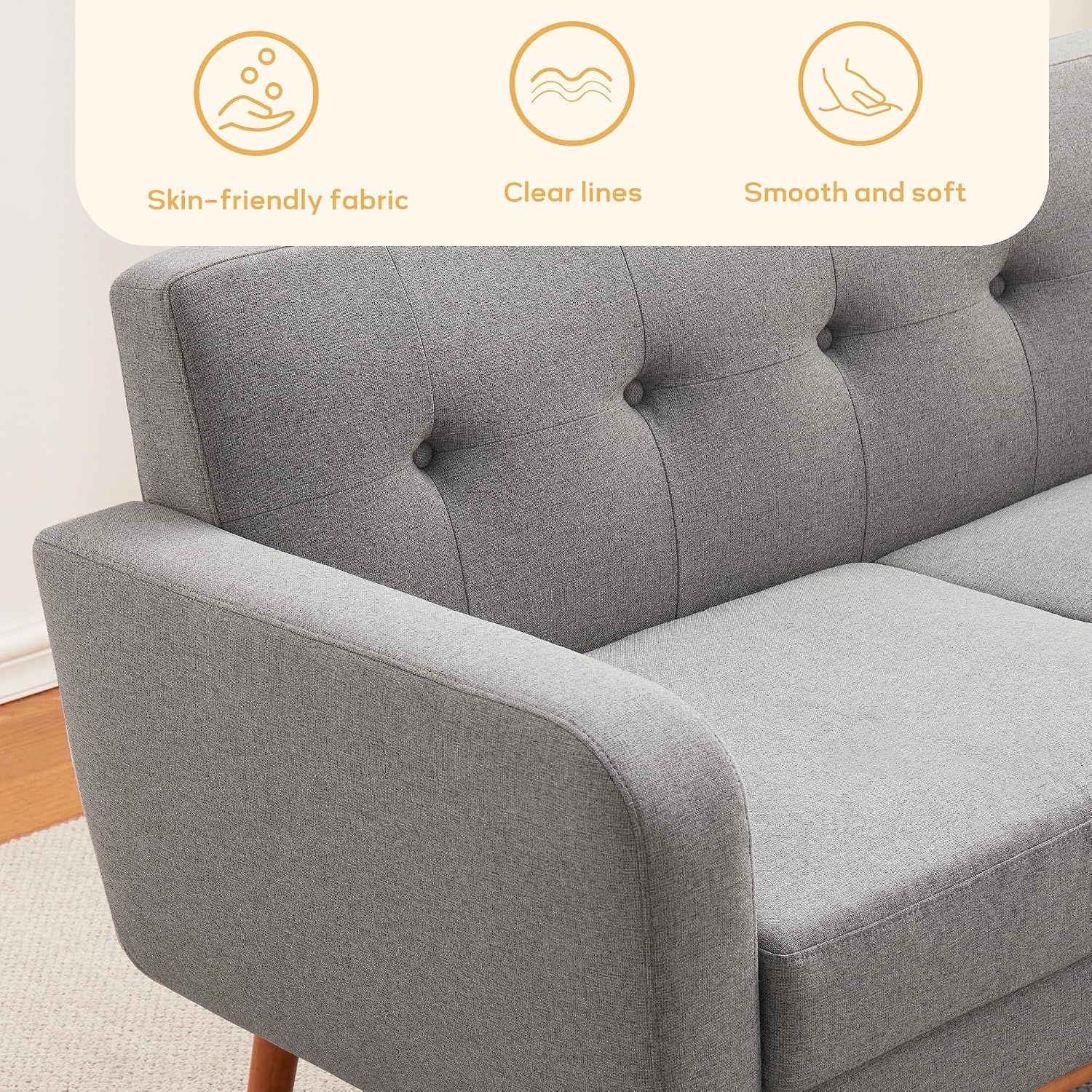 HUIMO Living Room Set, Button Tufted Living Room Furniture Sets, Upholstered Modern Couch Set with Solid Frame, Sofa Set for Living Room (Dark Grey, 2 Piece Set-loveseat+Chair)