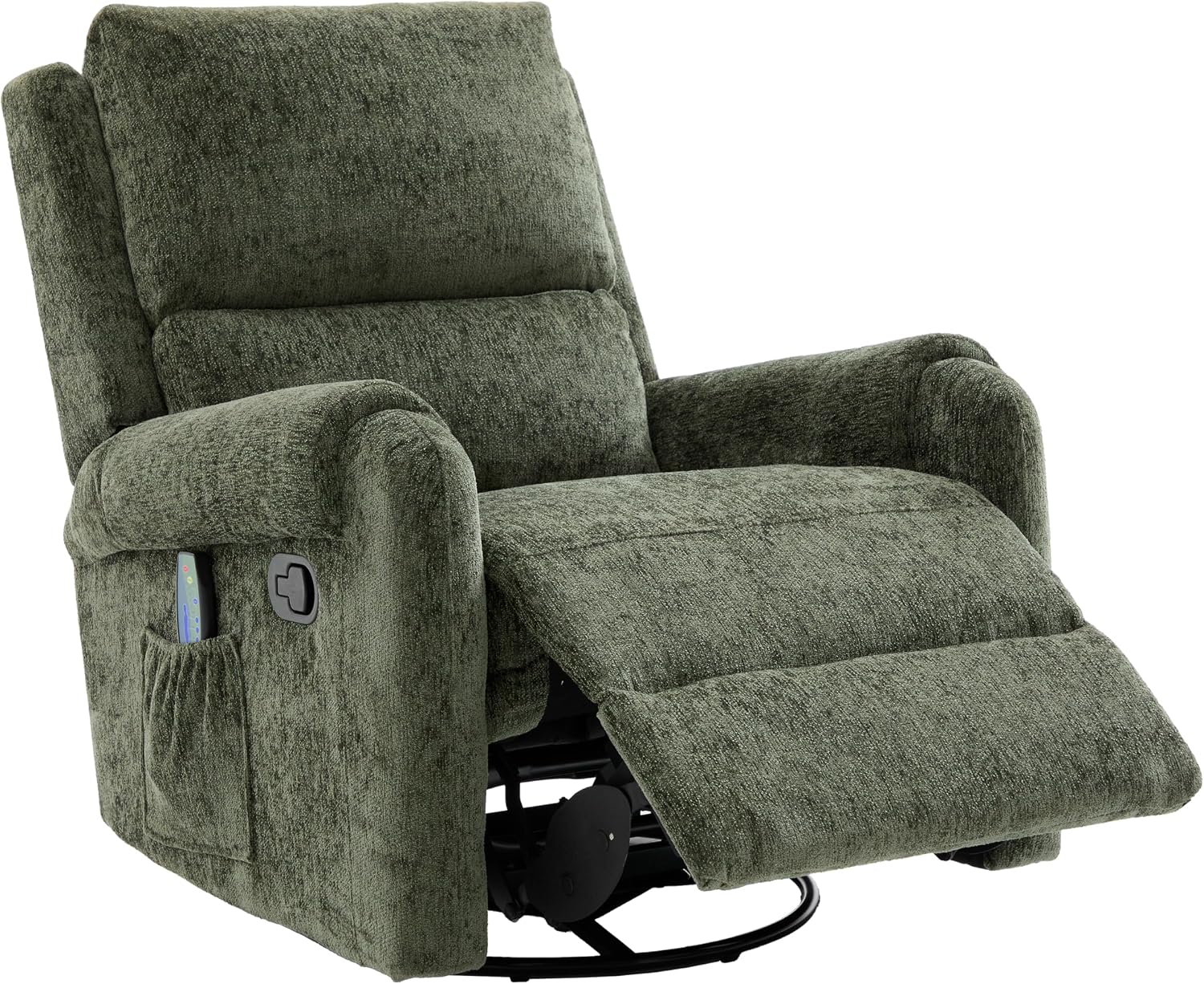 Christopher Knight Home Harper Massage Recliner Chair with 8 Modes, Chenille Upholstered Recliner Sofa, Swivel Massage Chair with a Side Storage Pocket for Living Room/Bedroom, Head Support, Green