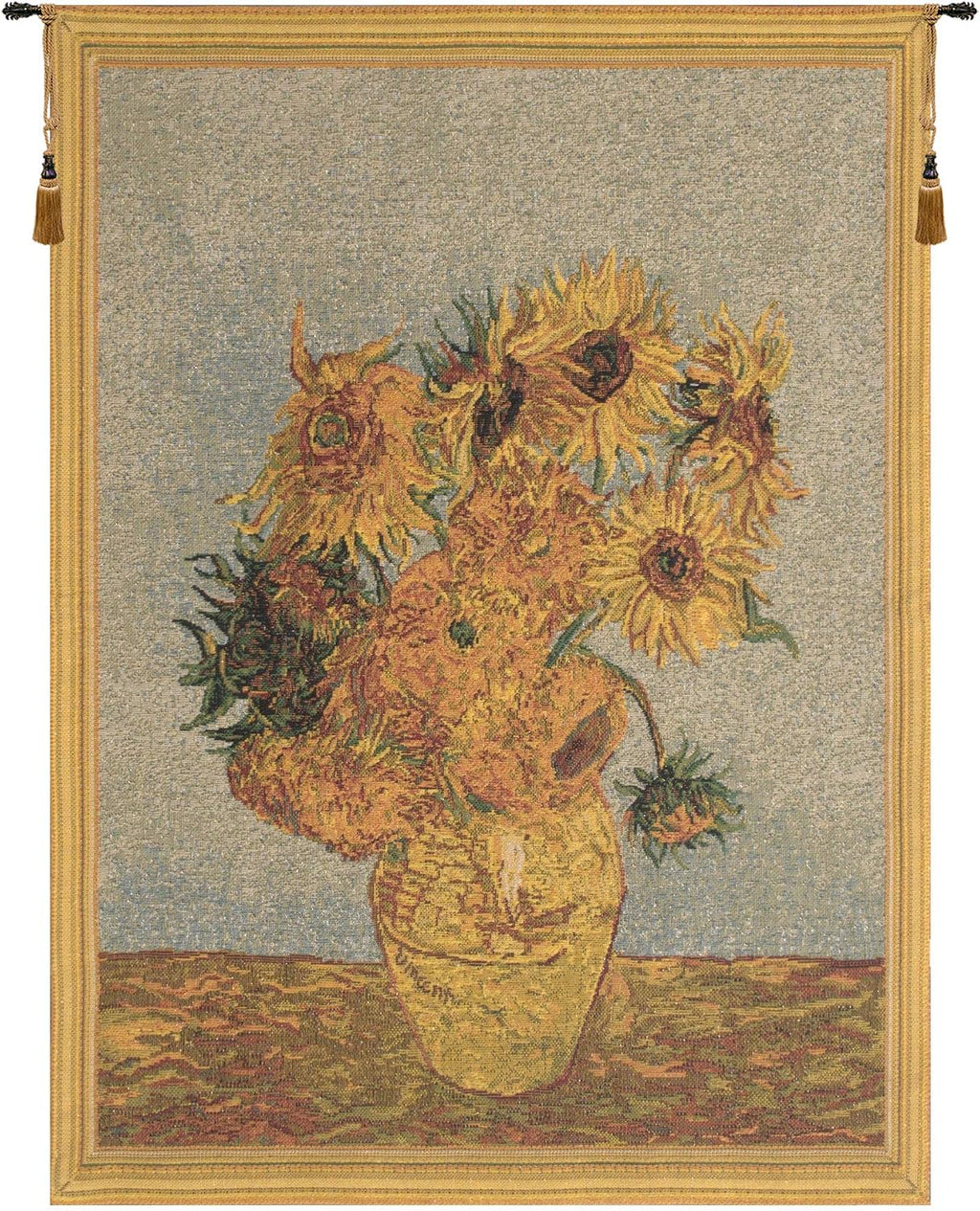 C Charlotte Home Furnishings Inc Sunflowers I European Tapestry Wall Hanging | Viscose Cotton and Polyester Blend Wall Art | 34 in. x 27 in | Home Decor Accents | Inspired by Vincent Van Gogh
