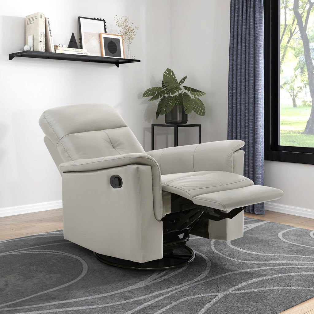 Lexicon Swivel Glider Recliner Chair, Comfy Nursery Glider, Top Grain Leather Match Recliner, Manual Reclining Chair for Living Room/Office/Apartment, Silver