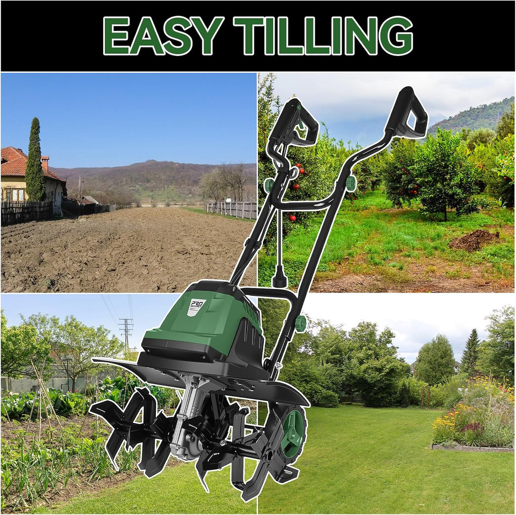 Prostormer Electric Garden Tiller Cultivator, 15-Amp 18-Inch Corded Tilling Machine for Lawn, Yard, and Gardening Care, Portable Garden Rototiller with Adjustable Wheels