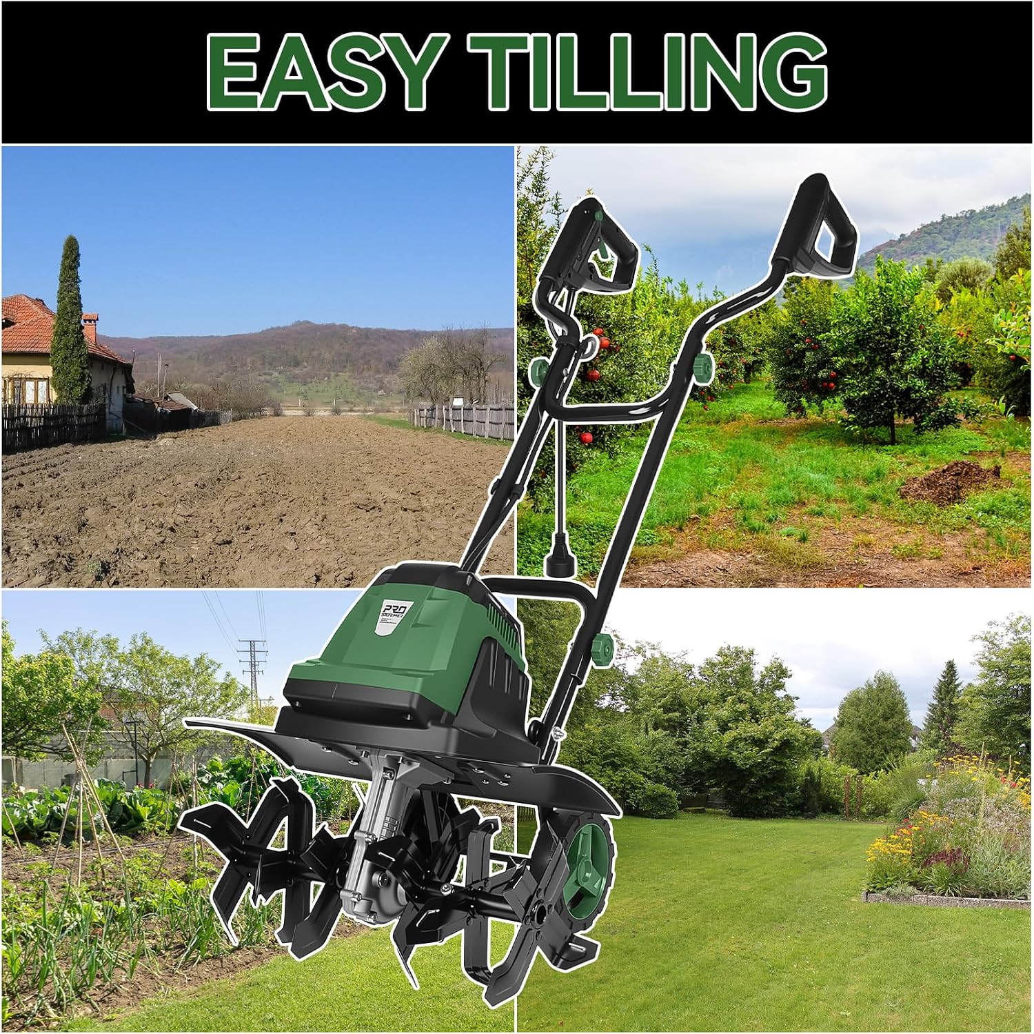 Prostormer 18 Inch Corded Electric Tiller Cultivator, 15Amp Motor with 6 Steel Tines, Heavy Duty Garden Tiller for Soil Cultivation, Lawn, and Yard Care