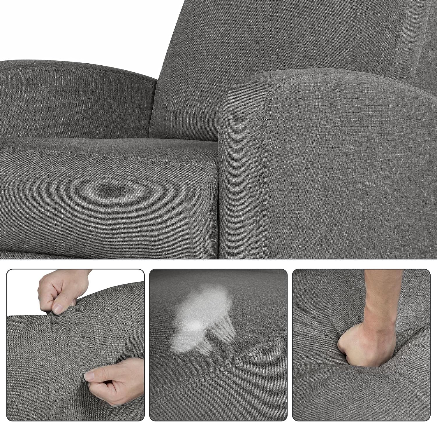 Yaheetech Fabric Recliner Chair Set of 2, Upholstered Reclining Sofa Chair with Pocket Springs for Living Room, Home Theater Seating with Thicker Seat Cushion, Gray