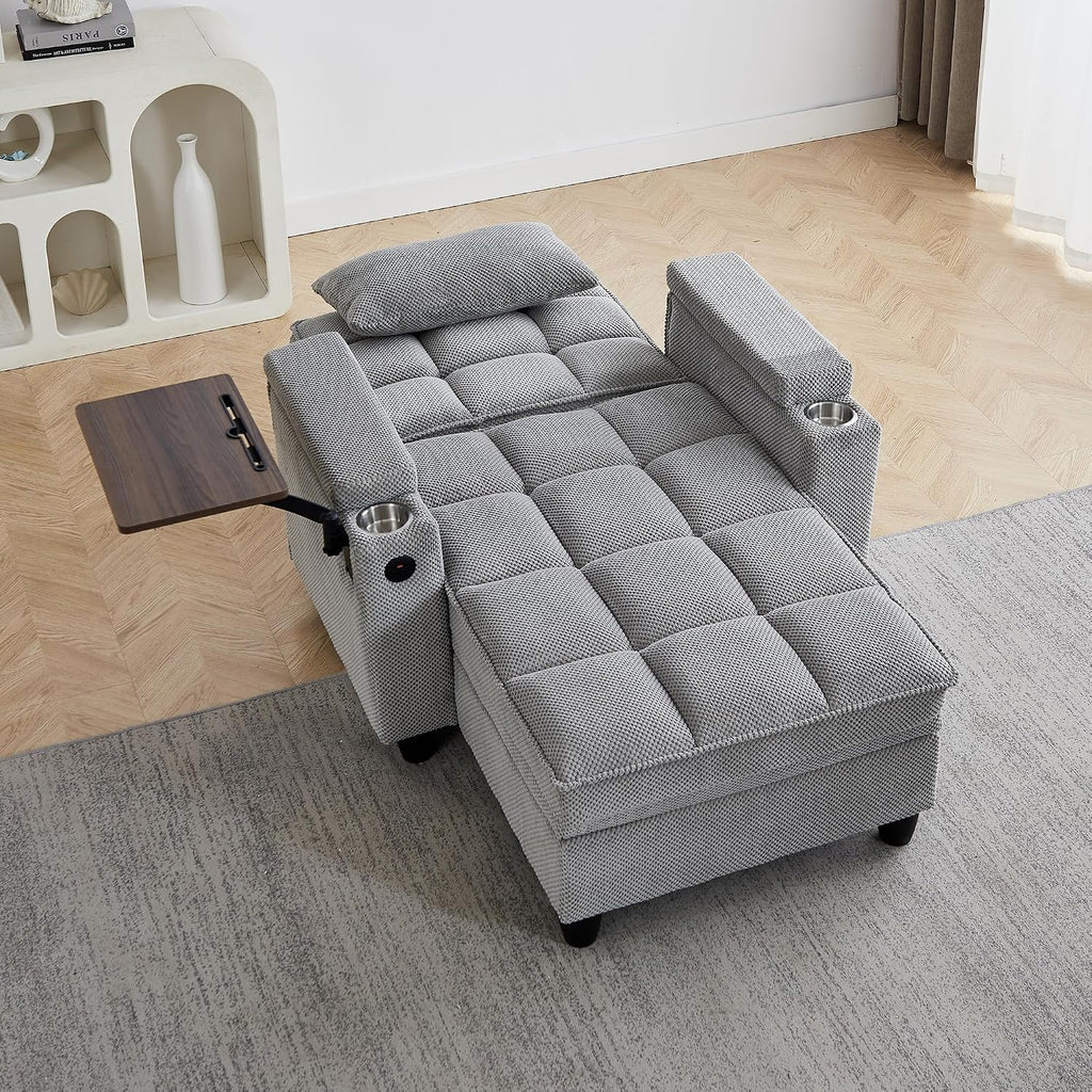 Eafurn 6-Position Adjustable Convertible Chaise Lounge Sleeper Chair with Storage, Modern Recliner Armchair with Swivel Tray Table & USB Port, Multi-Functional Tufted Accent Chair for Small Space