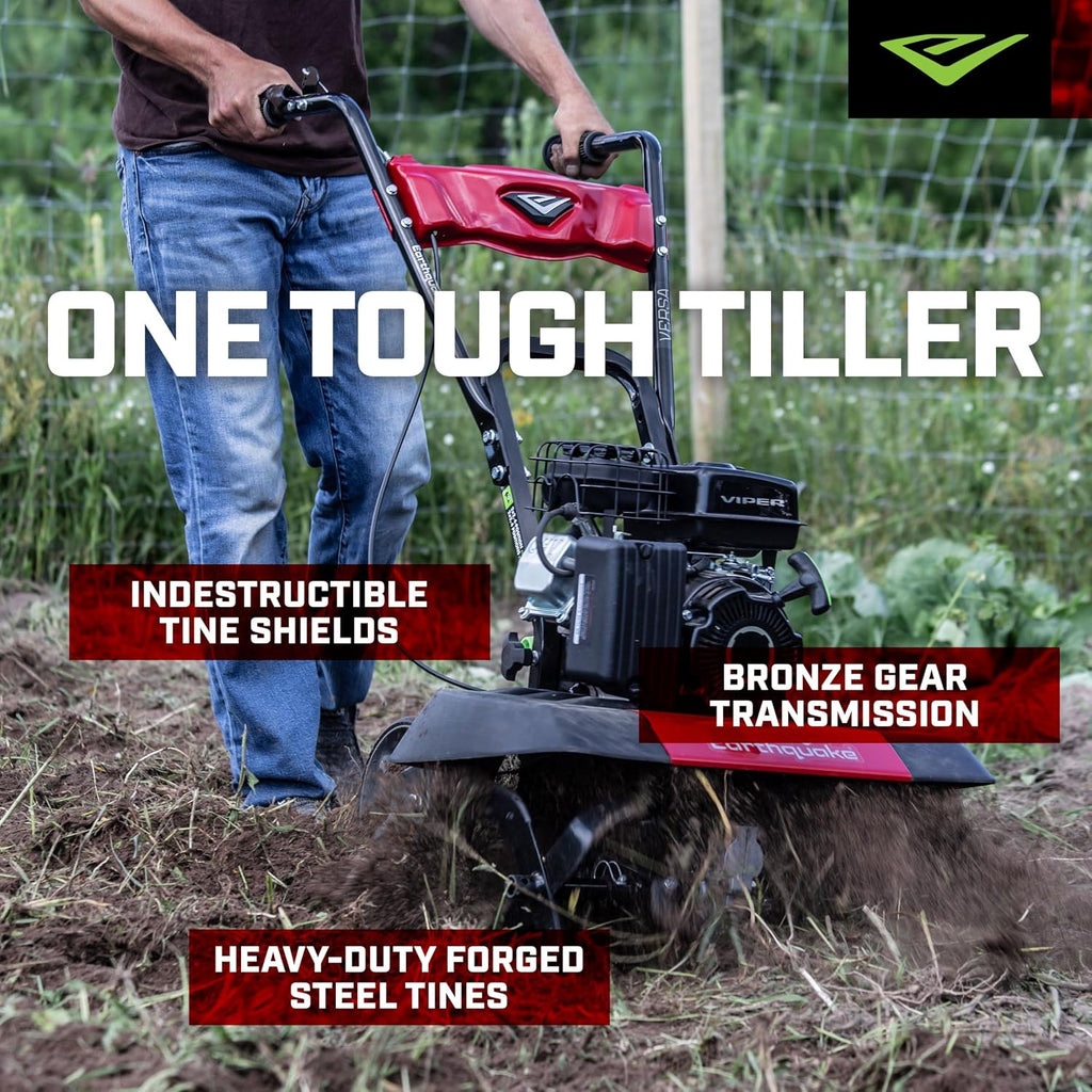 Earthquake 20015 Versa 2-in-1 Tiller Cultivator with a 99cc 4-Cycle Viper Engine, 2-in-1 Front Tine Tiller and Cultivator, Removable Side Shields and Outer Tines