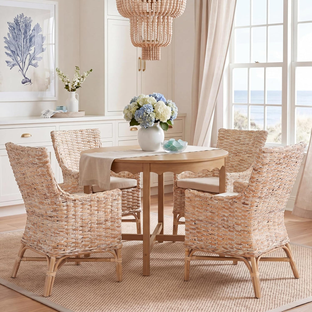 Safavieh Home Collection Cristen Rattan Cushion Accent Chair, Natural White Wash/White (ACH6513A)