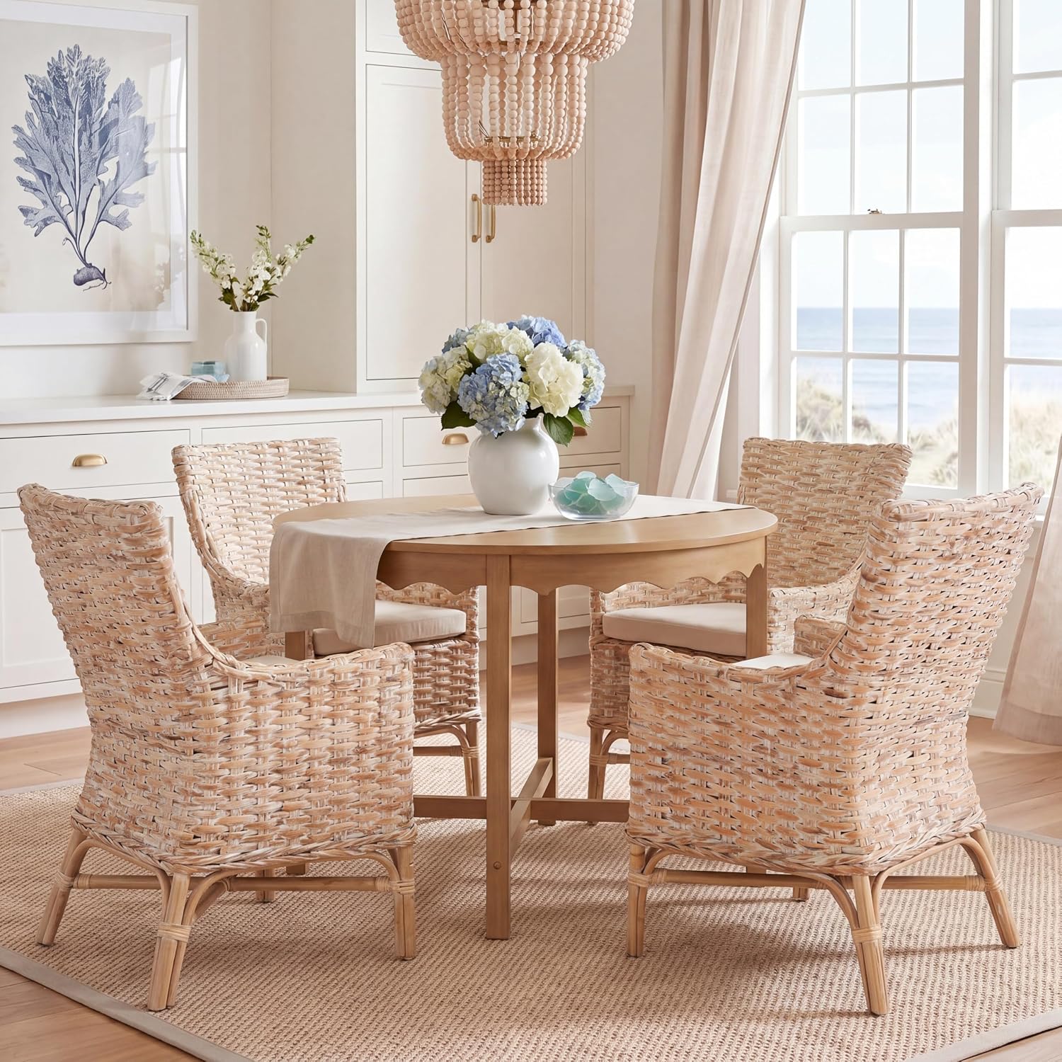 Safavieh Home Collection Cristen Rattan Cushion Accent Chair, Natural White Wash/White (ACH6513A)