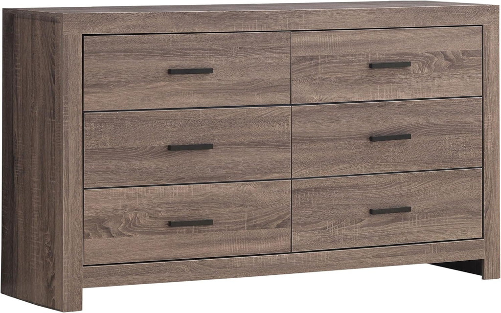 Coaster Home Furnishings Brantford Farmhouse 59-inch 6-Drawer Bedroom Dresser Clothing Storage Cabinet Wide Chest of Drawers Organizer Unit Barrel Oak 207043
