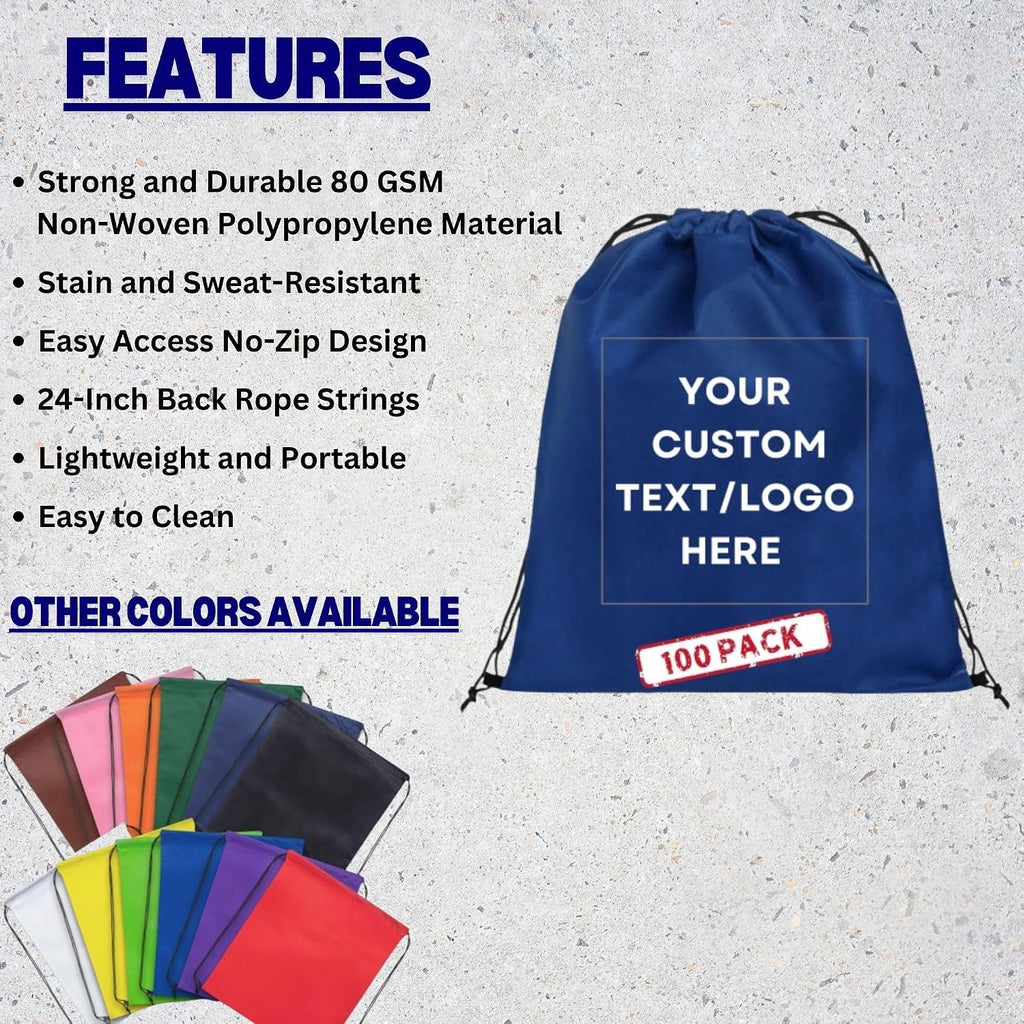 HANDSY Non-Woven Custom Drawstring Bags - Personalized Drawstring Backpack- Custom Bags with Logo for Traveling,Gym and Everyday Use (100, Blue)