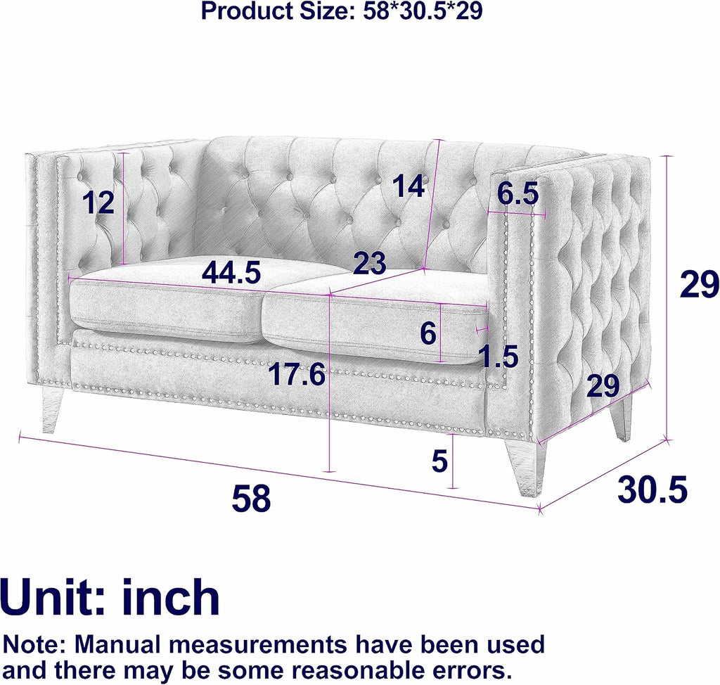 KEIKI Tufted Velvet 3+2 Seat Sofa Couch for Living Room, Buttons Tufted Square Arm Couch for Home Apartment, Beige