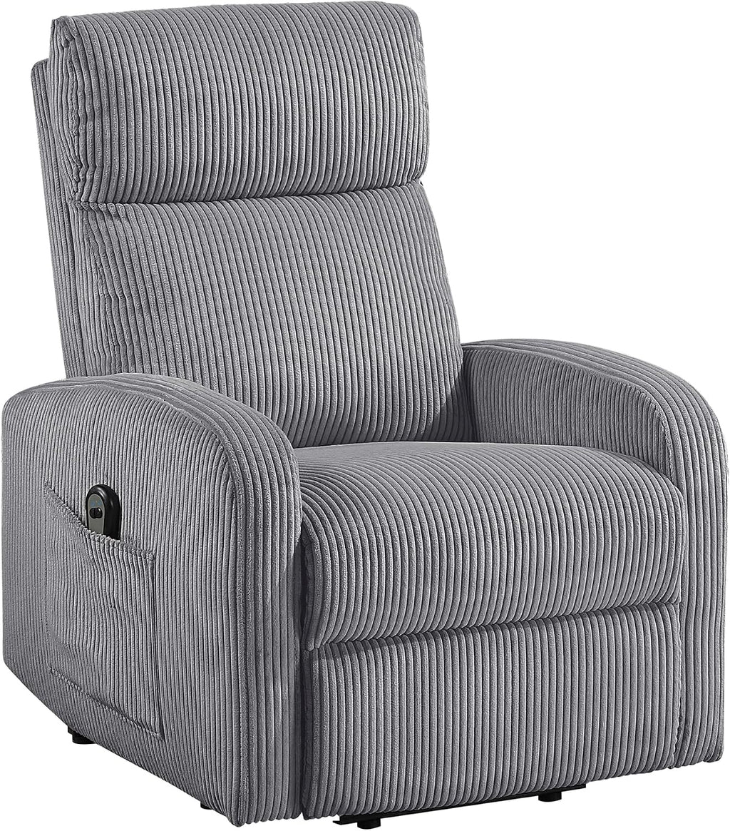 Lexicon Power Lift Recliner Chair for Elderly with Remote Control, Gentle Lift Motion, Side Pocket Armrest, Corduroy Upholstered Electric Recliner for Living Room/Bedroom, Easy Assembly, Dark Gray