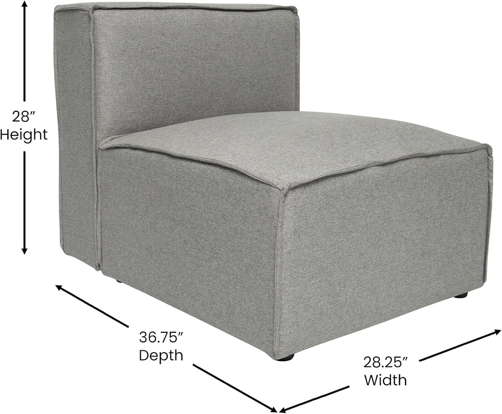 Flash Furniture Bridgetown Fabric Middle Chair Module for Sectional Sofa, Customizable Modular Couch Armless Middle Seat, Gray