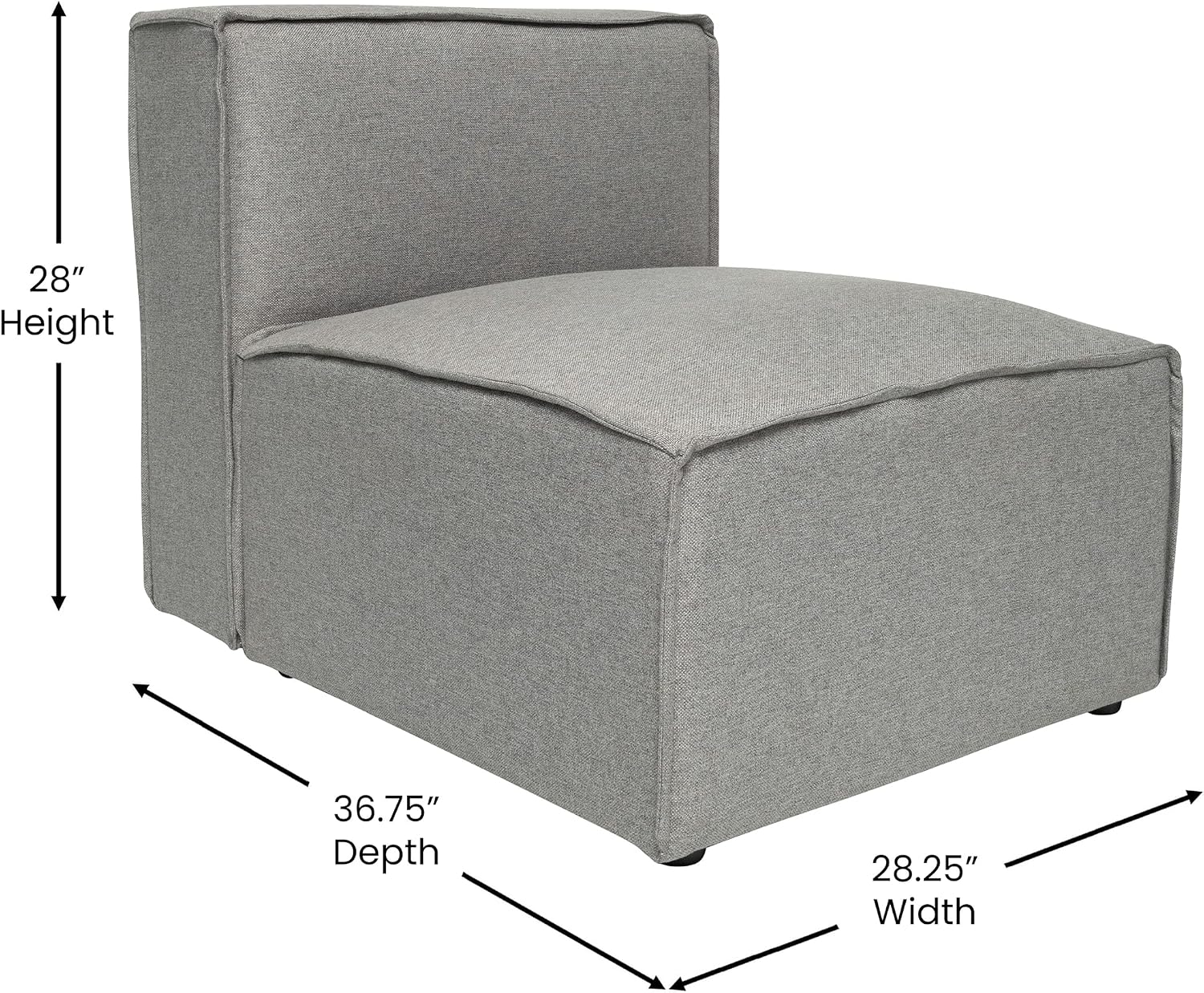 Flash Furniture Bridgetown Fabric Middle Chair Module for Sectional Sofa, Customizable Modular Couch Armless Middle Seat, Gray