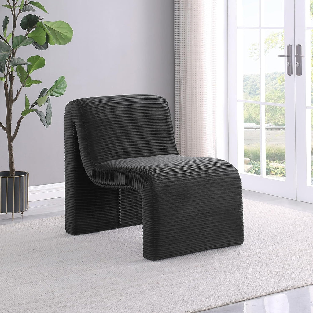 Coaster Home Furnishings - Drayton - Wood and Metal - Upholstered Armless Accent Chair with Sinuous Curves, Ribbed Detailing and Foam Padding - Living Room - Black - 907526