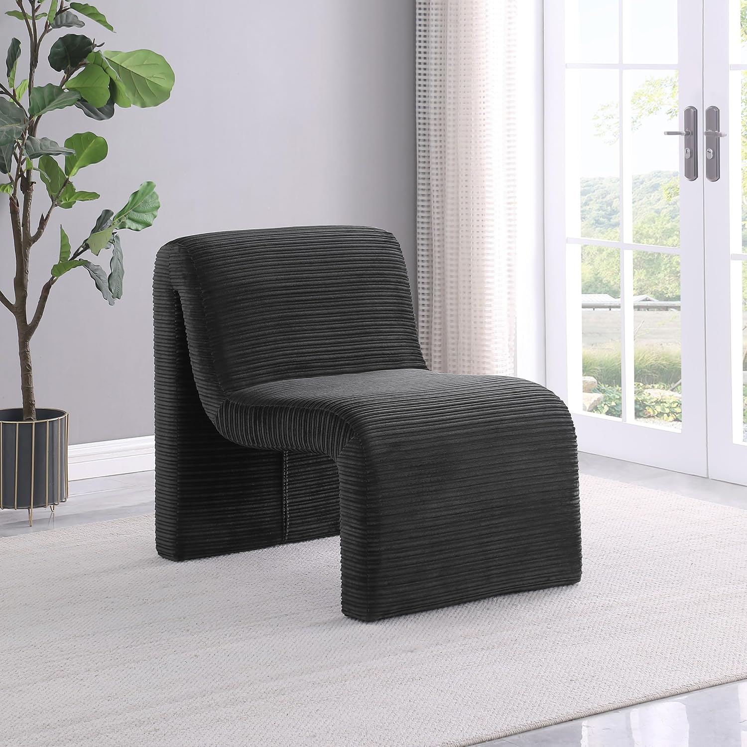 Coaster Home Furnishings - Drayton - Wood and Metal - Upholstered Armless Accent Chair with Sinuous Curves, Ribbed Detailing and Foam Padding - Living Room - Black - 907526