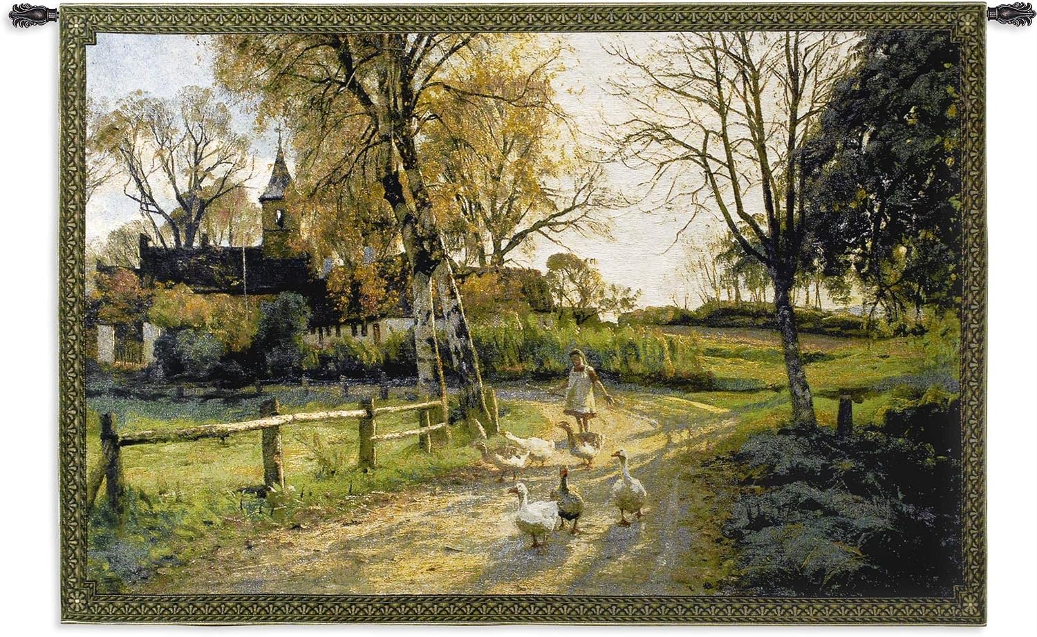 Goose Girl by Peder Monsted | Woven Tapestry Wall Art Hanging | Vibrant Path through Danish Landscape | 100% Cotton USA Size 76x53