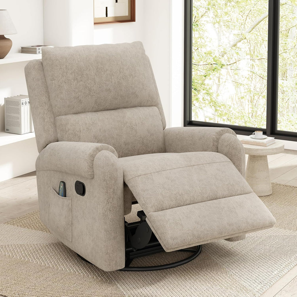 Christopher Knight Home Harper Massage Recliner Chair with 8 Modes, Chenille Upholstered Recliner Sofa, Swivel Massage Chair with a Side Storage Pocket for Living Room/Bedroom,Head Support,Light Brown