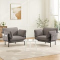 Modern Accent Chairs Set of 2, Oversized Living Room Chairs, Reading Chair with Solid Metal Legs, Fabric Armchair with Side Pockets and 2 Pillows, Accent Chairs for Bedroom, Nursery, Khaki