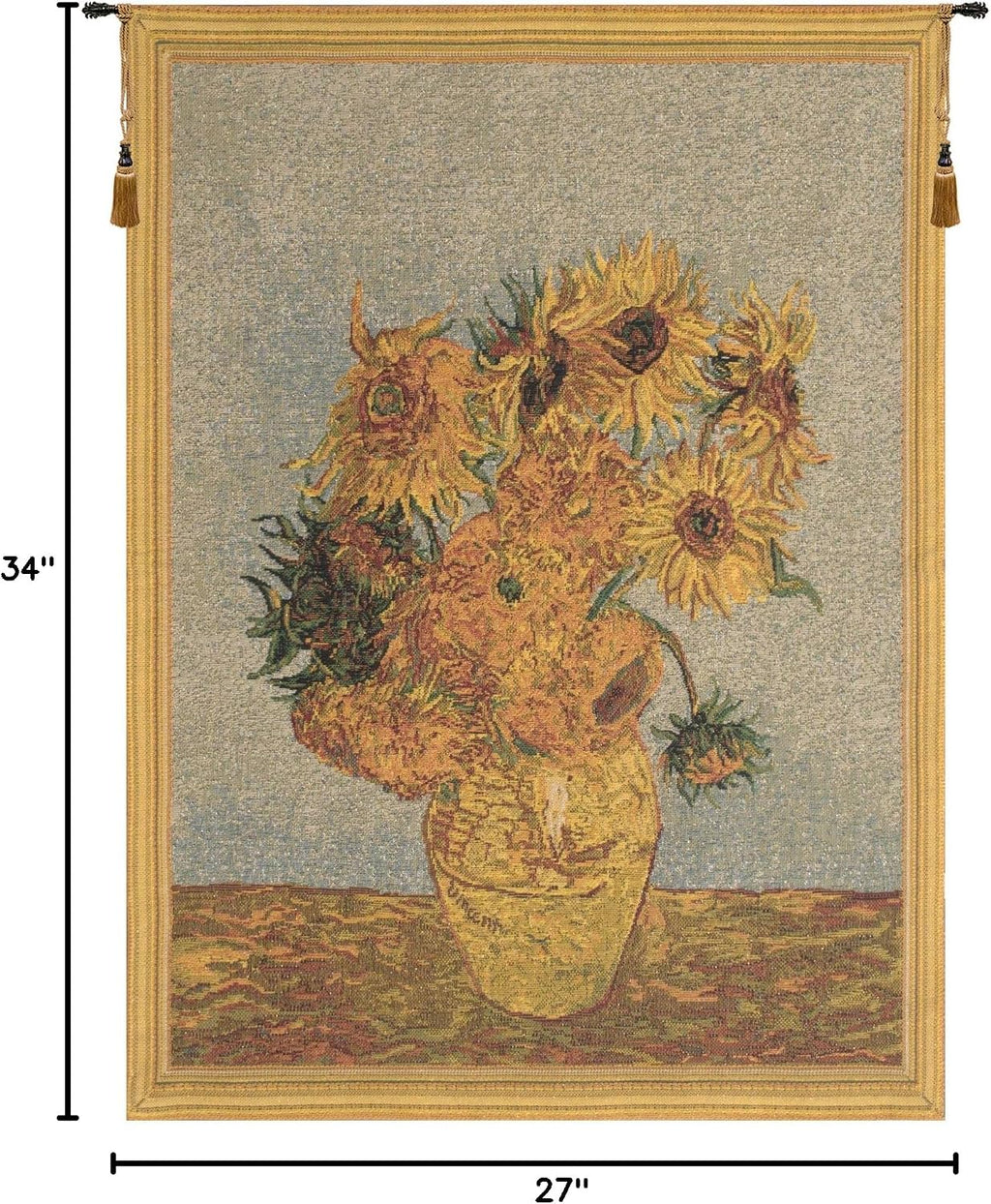 C Charlotte Home Furnishings Inc Sunflowers I European Tapestry Wall Hanging | Viscose Cotton and Polyester Blend Wall Art | 34 in. x 27 in | Home Decor Accents | Inspired by Vincent Van Gogh