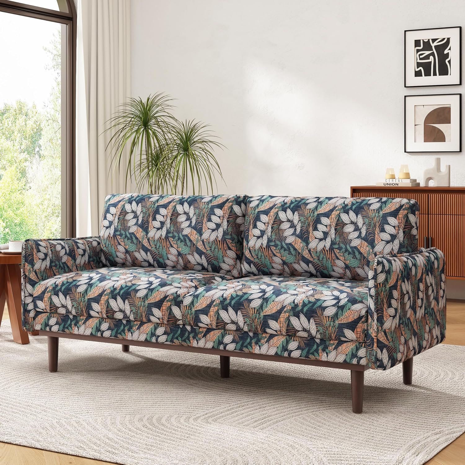 Christopher Knight Home Brena Modern Chenille Upholstered Loveseat Sofa, Wooden 2 Seater Sofa Couch with Deep Seat, Comfy Cloud Couch for Living Room, Bedroom, Home Office, Green+White