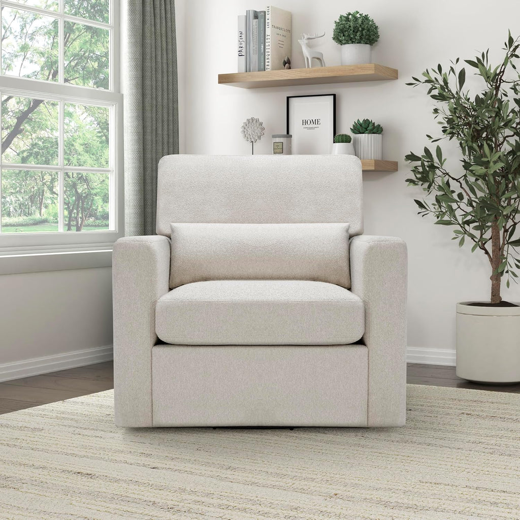 Lexicon Swivel Accent Chair, Modern Armchair, Boucle Single Sofa Chair with Lumbar Pillow for Living Room, Home Theater Seating, Bedroom, Easy Assembly, Beige