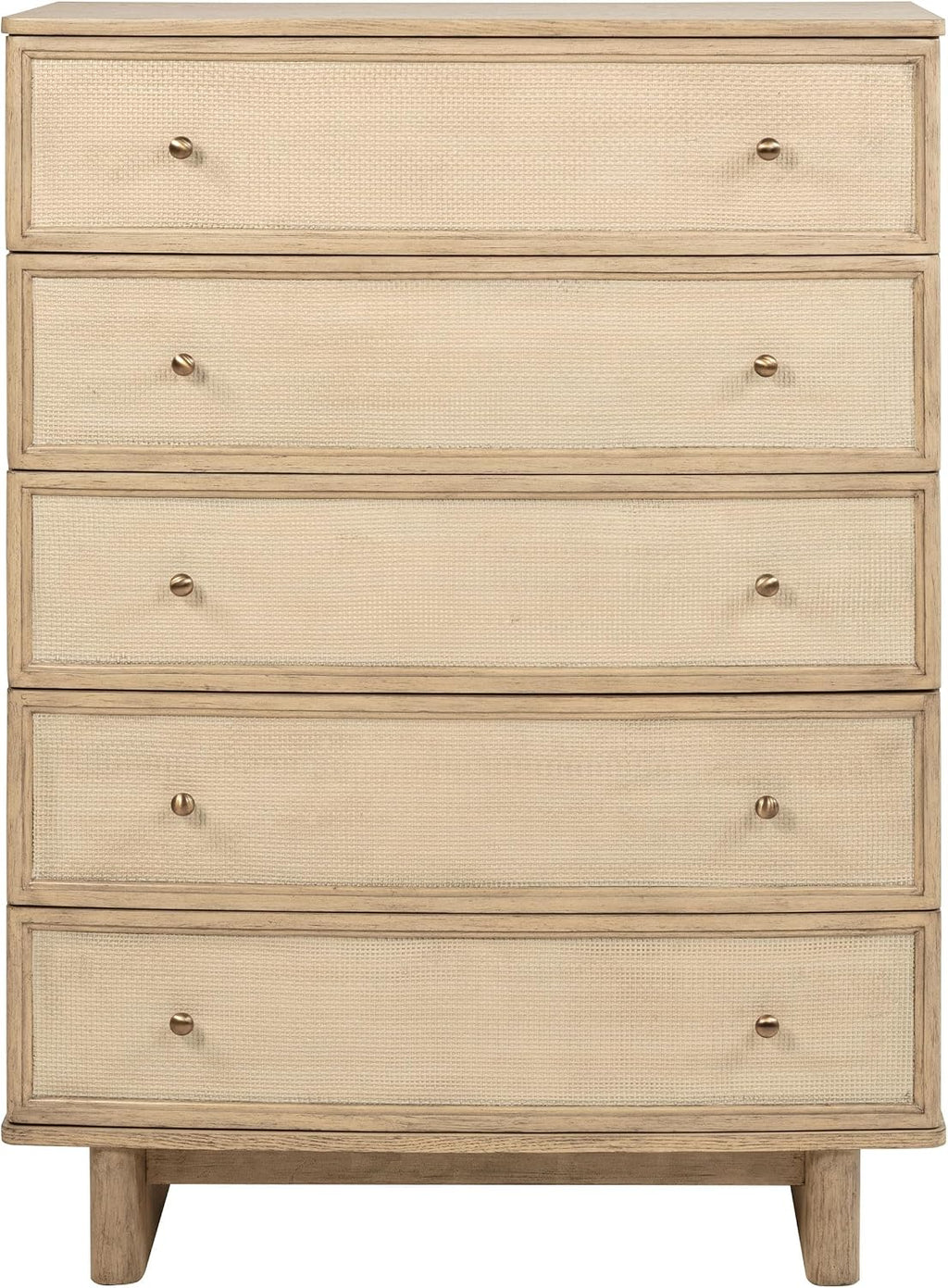 Coaster Home Furnishings - Kailani - Wood - 5-Drawer Chest with Antique Brass Hardware, Cane Fronts, Metal Extension Glides and Round Knobs - Coastal - Bedroom - Beige Oak - 225045