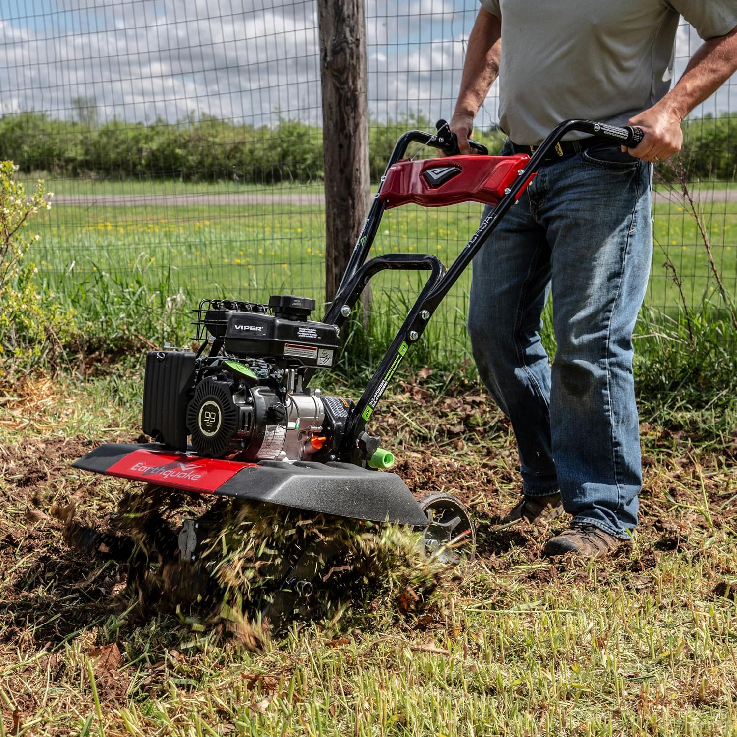 Earthquake 20015 Versa 2-in-1 Tiller Cultivator with a 99cc 4-Cycle Viper Engine, 2-in-1 Front Tine Tiller and Cultivator, Removable Side Shields and Outer Tines
