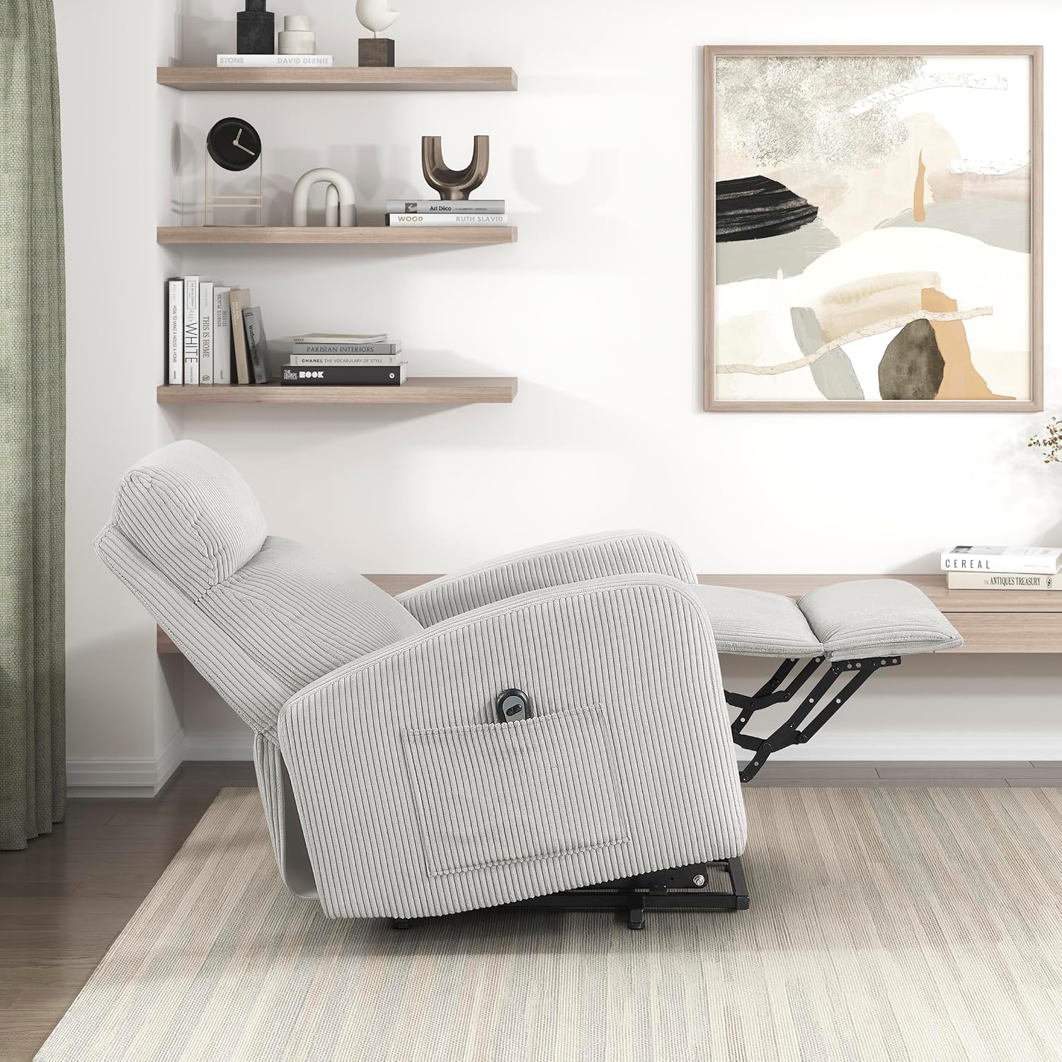 Lexicon Power Lift Recliner Chair for Elderly with Remote Control, Gentle Lift Motion, Side Pocket Armrest, Corduroy Upholstered Electric Recliner for Living Room/Bedroom, Easy Assembly, Light Gray