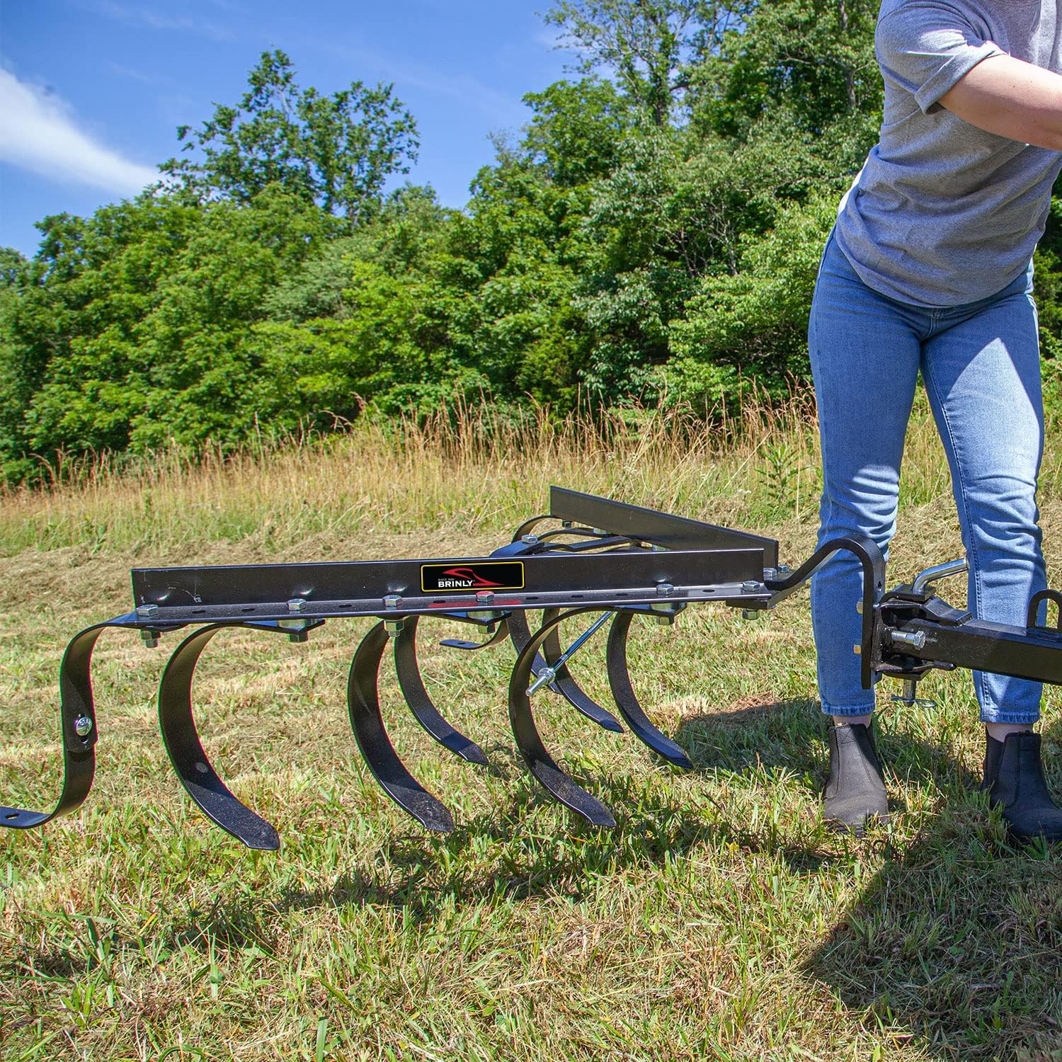 Brinly Sleeve Hitch Adjustable Tow Behind Cultivator, 18' by 40', Hammered Black