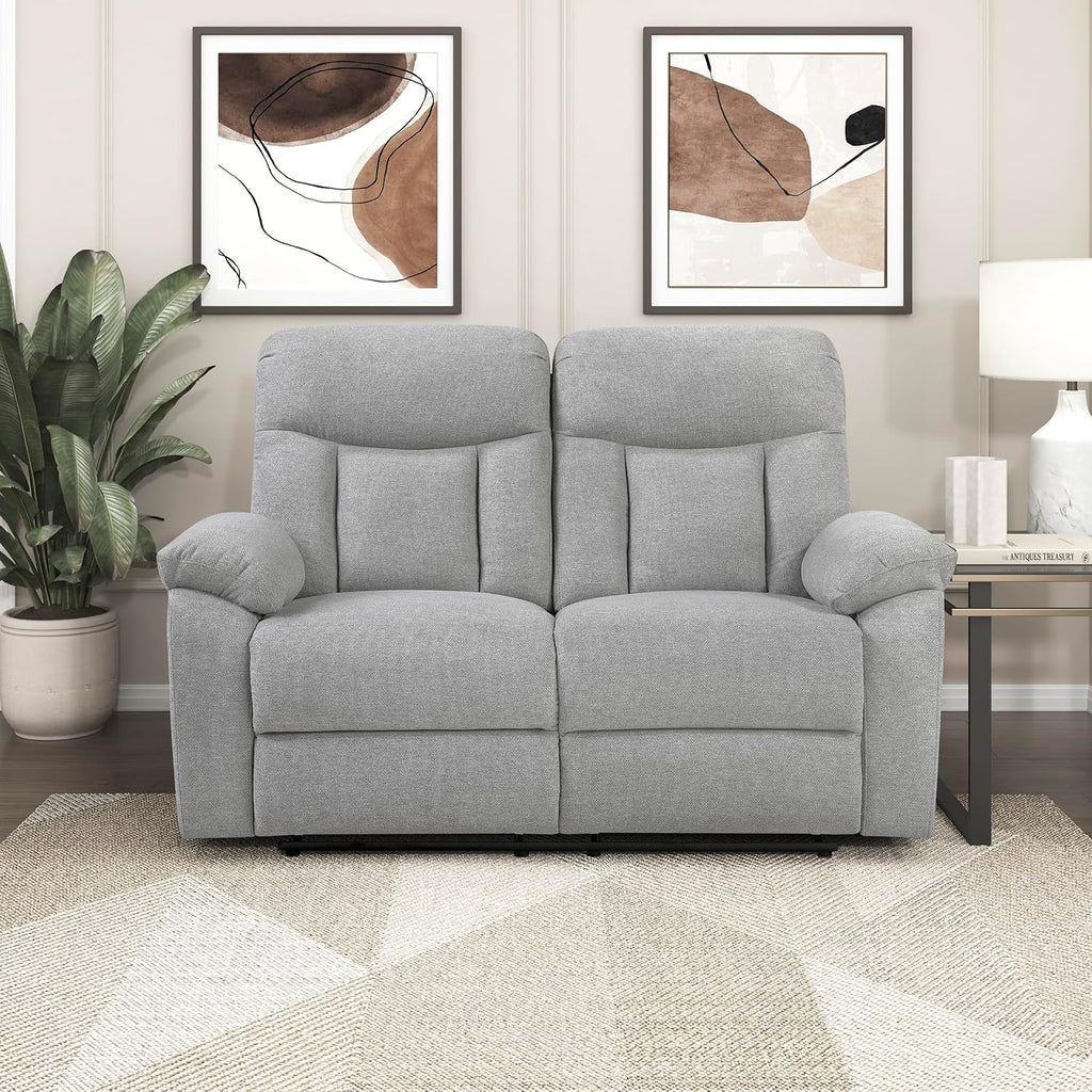Lexicon Manual Double Recliner Loveseat for Living Room, Chenille Fabric Upholstered Reclining Sofa, Home Theater Seating, Easy Assembly, Recliner Love Seat Couch, Gray