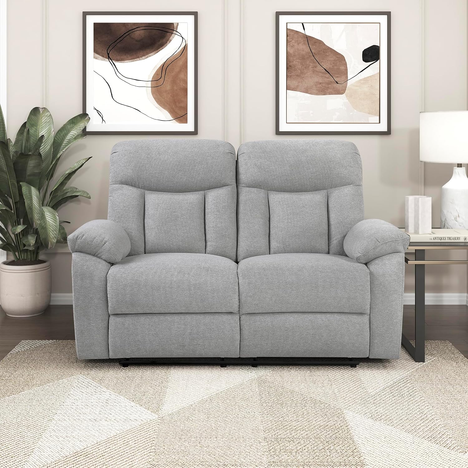 Lexicon Manual Double Recliner Loveseat for Living Room, Chenille Fabric Upholstered Reclining Sofa, Home Theater Seating, Easy Assembly, Recliner Love Seat Couch, Gray