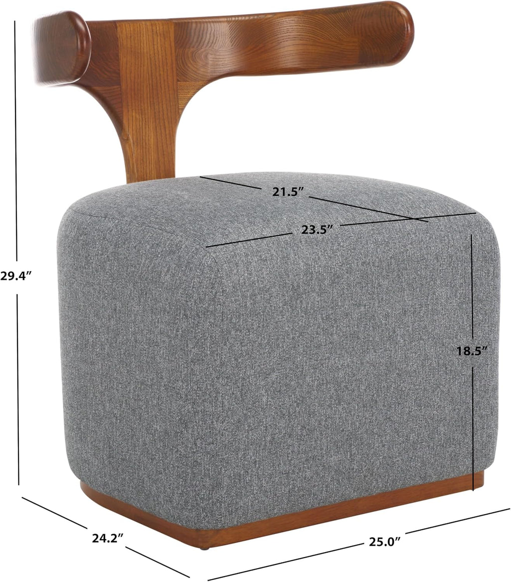 SAFAVIEH Home Collection Oreus Mid-Century Modern Grey Linen/Brown Walnut Solid Wood Accent Chair