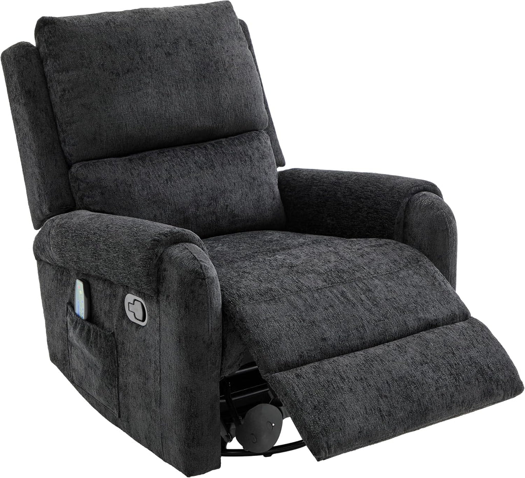 Christopher Knight Home Harper Massage Recliner Chair with 8 Modes, Chenille Upholstered Recliner Sofa, Swivel Massage Chair with a Side Storage Pocket for Living Room/Bedroom, Head Support, Black