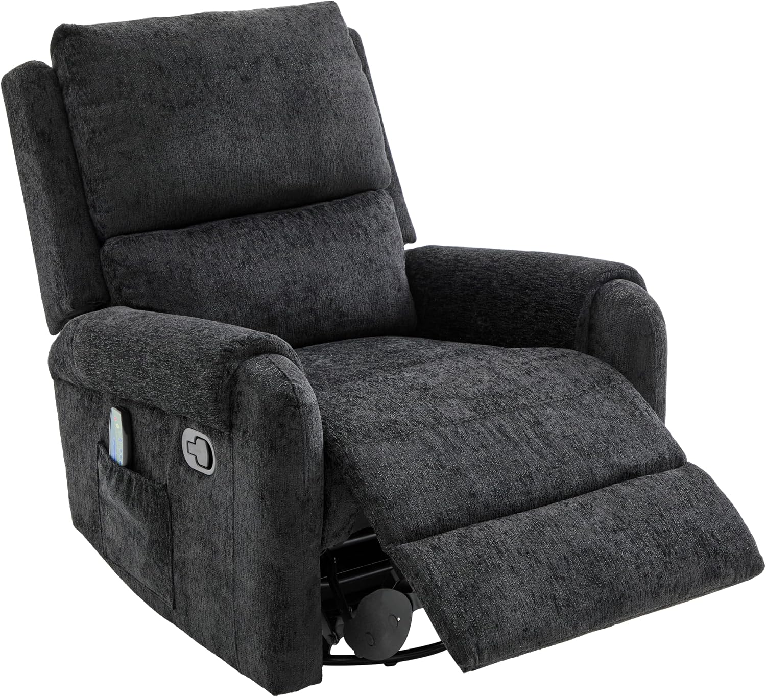 Christopher Knight Home Harper Massage Recliner Chair with 8 Modes, Chenille Upholstered Recliner Sofa, Swivel Massage Chair with a Side Storage Pocket for Living Room/Bedroom, Head Support, Black