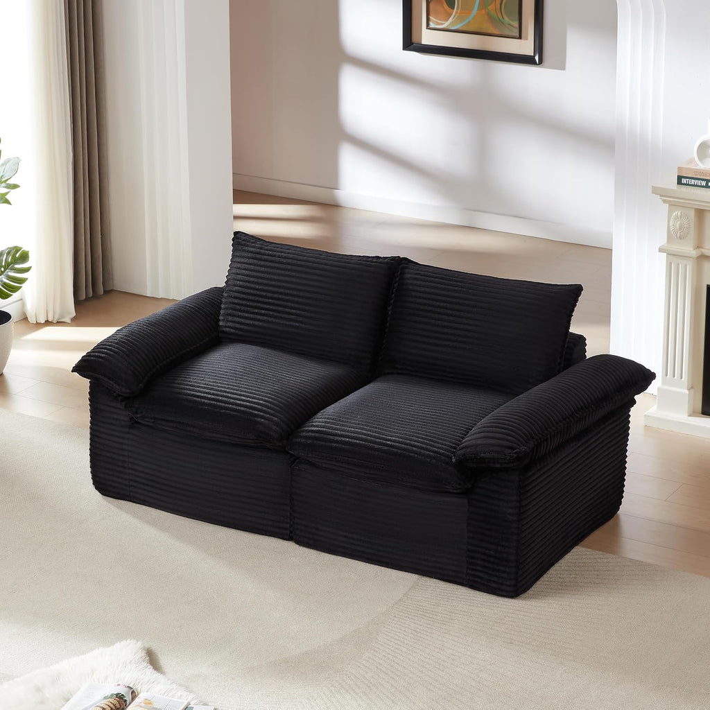 80-Inch Boneless Love Seat Couches in a Box, Modern 2 Seat Floor Modular Foam Cloud Sofa Corduroy Loveseat Couch W/Pillow-top Armrests for Home Apartments Bedroom