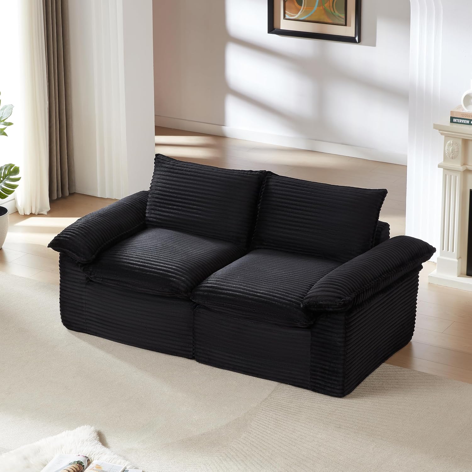 80-Inch Boneless Love Seat Couches in a Box, Modern 2 Seat Floor Modular Foam Cloud Sofa Corduroy Loveseat Couch W/Pillow-top Armrests for Home Apartments Bedroom