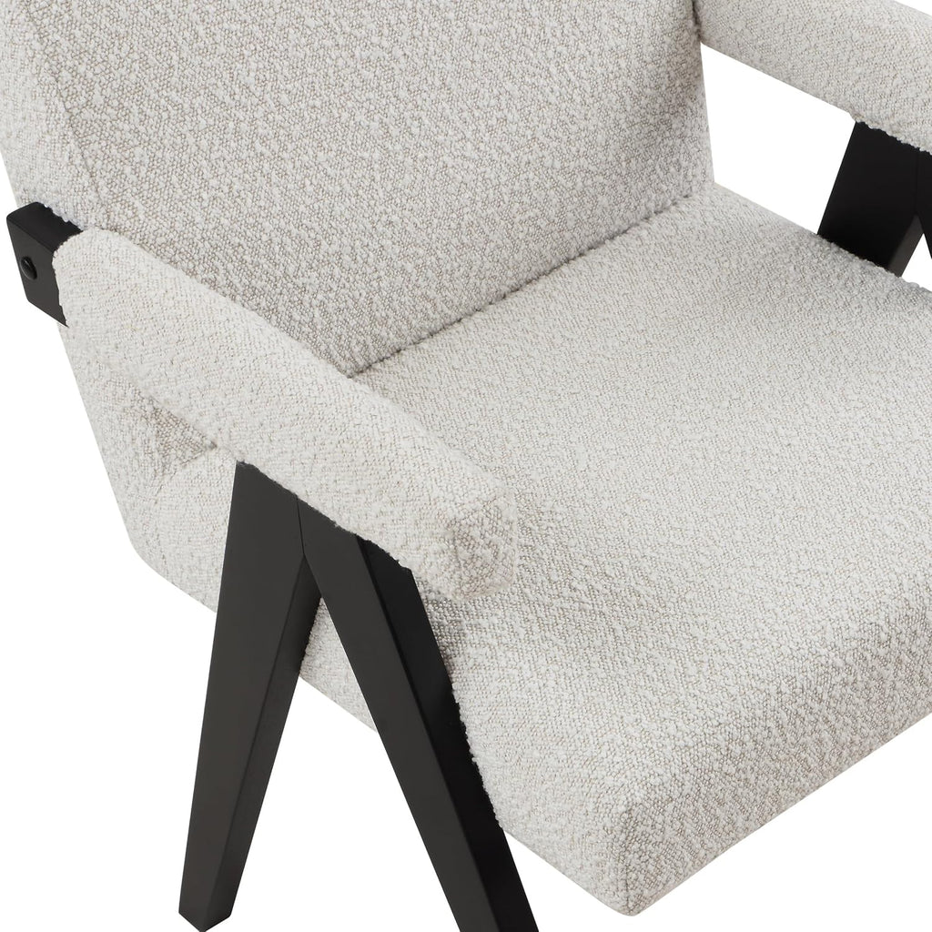 Meridian Furniture 481Cream Woodloch Collection Mid-Century Modern Boucle Fabric Upholstered Accent Chair with Rich Cream Boucle Fabric, Black Finish Solid Wood, 24.5' W x 23.5' D x 32' H, Cream