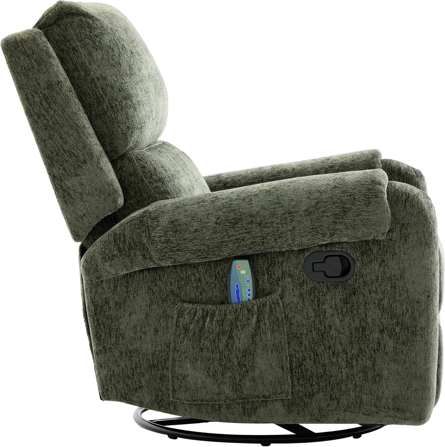 Christopher Knight Home Harper Massage Recliner Chair with 8 Modes, Chenille Upholstered Recliner Sofa, Swivel Massage Chair with a Side Storage Pocket for Living Room/Bedroom, Head Support, Green