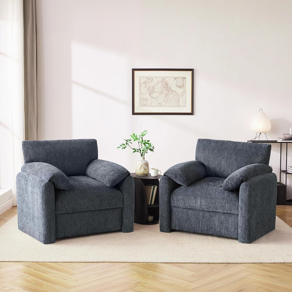 Howjoe Chenille Oversized Armchair, 38.6' Wide Accent Chairs for Living Room & Bedroom Modern Lounge Chair, Upholstered Mid-Century Reading Chair, Comfy Living Room Chair, Single Sofa Chair, Blue