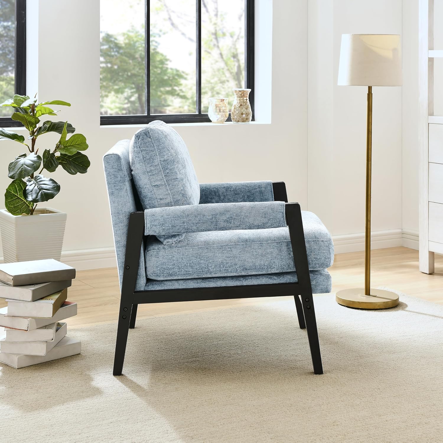 Roundhill Furniture Kelly Mid-Century Modern Chenille Upholstered Accent Armchair, Blue
