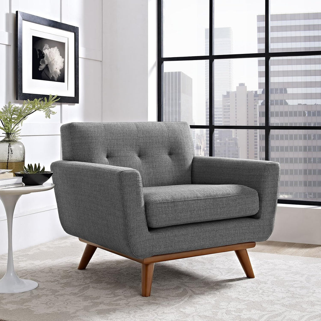 Modway Engage Mid-Century Modern Upholstered Fabric Accent Arm Lounge Chair, Wood in Gray, Armchair