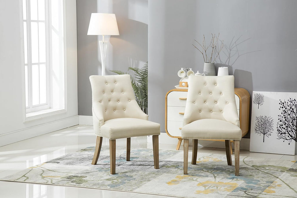 Roundhill Furniture Button Tufted Solid Wood Wingback Hostess Chairs with Nail Heads, Set of 2, Tan, White, 'Tan, 24D x 22W x 39H in