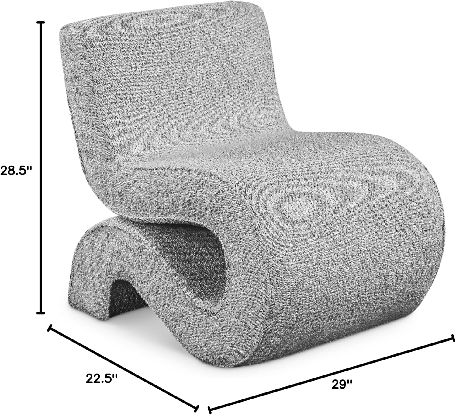 Meridian Furniture 599Grey Desiree Collection Modern | Contemporary Boucle Fabric Upholstered Accent Chair with Rich Grey Boucle Fabric, Curved Design, 22.5' W x 29' D x 28.5' H, Grey