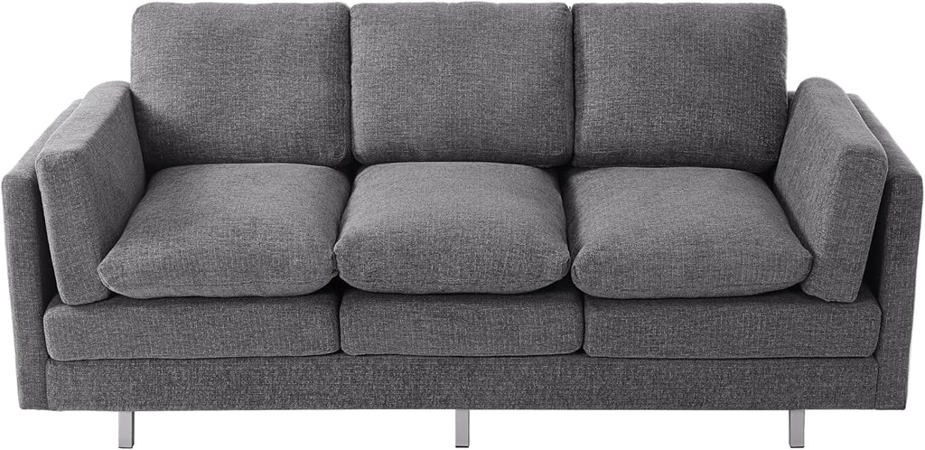 Christopher Knight Home Vincenzo 79.5' Sectional Sofa, 3 Seater Couch, Chenille Upholstered Sofa Chair, Metal Legs Couch, Dual-Layer Cushions Armchair, Comfort Seating for Reading Living Room, Gray