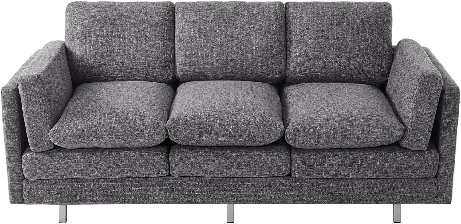 Christopher Knight Home Vincenzo 79.5' Sectional Sofa, 3 Seater Couch, Chenille Upholstered Sofa Chair, Metal Legs Couch, Dual-Layer Cushions Armchair, Comfort Seating for Reading Living Room, Gray