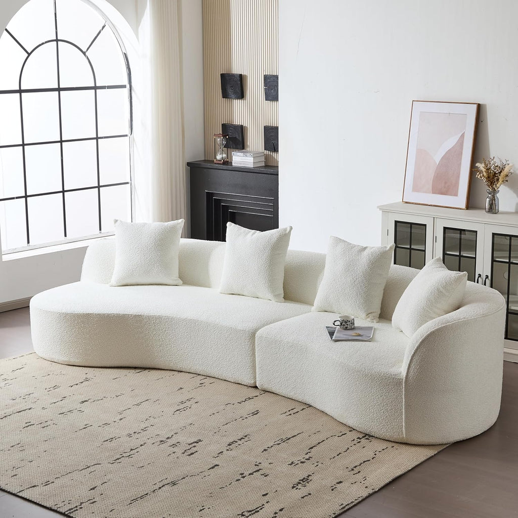 Christopher Knight Home Braebt 126' Modular Sofa with 4 Throw Pillows, Curved 5-Seater Large Sofa Couches, Comfy Upholstered Sectional Cloud Couch for Living Room, Study, No Assembly Required, Beige