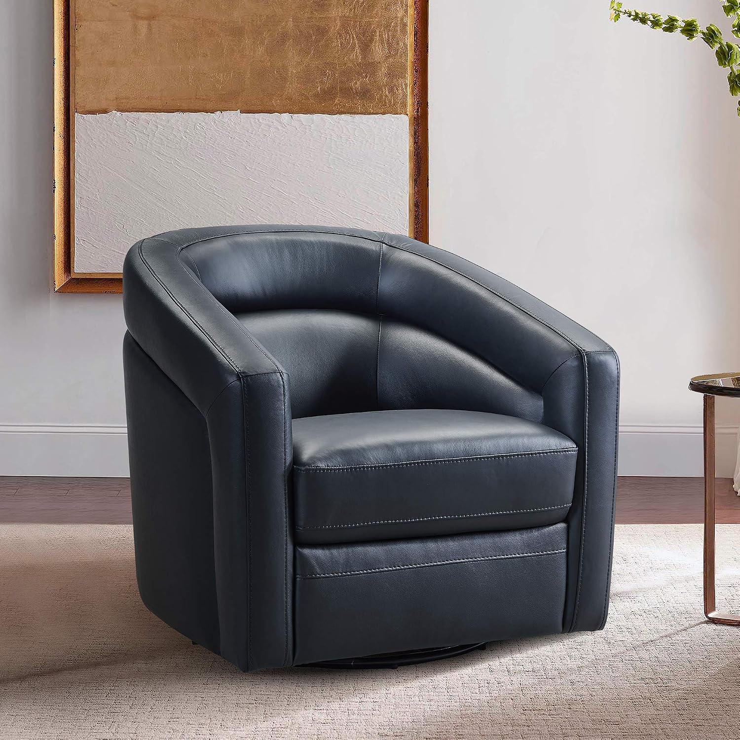 Armen Living Desi Contemporary Leather Swivel Living Room Accent Chair, 32' Wide, Black